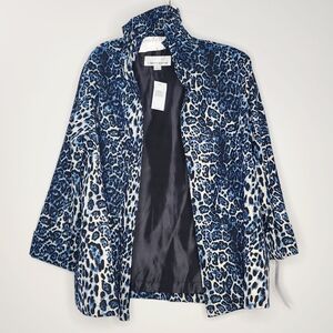 Caroline Rose A-Line Leopard Print Jacket Blue Black Long Sleeve Women’s L